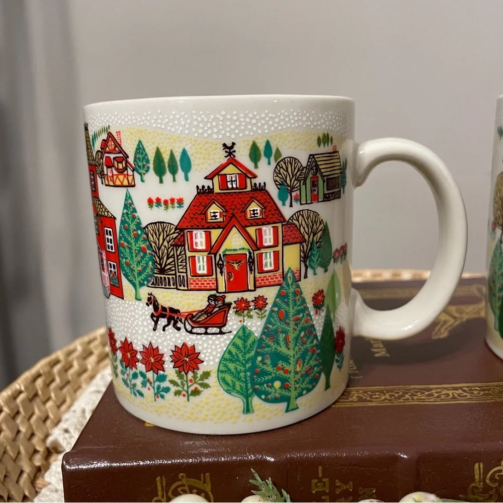 Vintage Otagiri  Winter Scene Coffee Mugs Set of Two